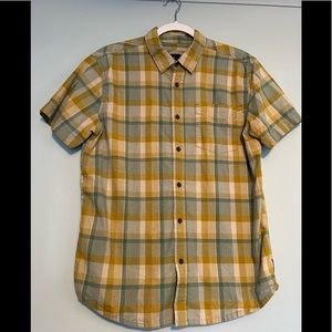 Prana Yellow and Blue Button Up Short Sleeve